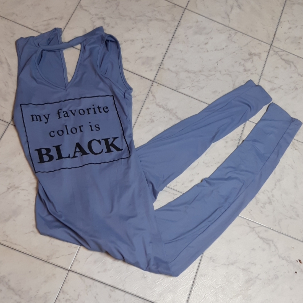 Full bodysuit Blue Leggings Jumpsuit Romper SZ M Second skin body suit